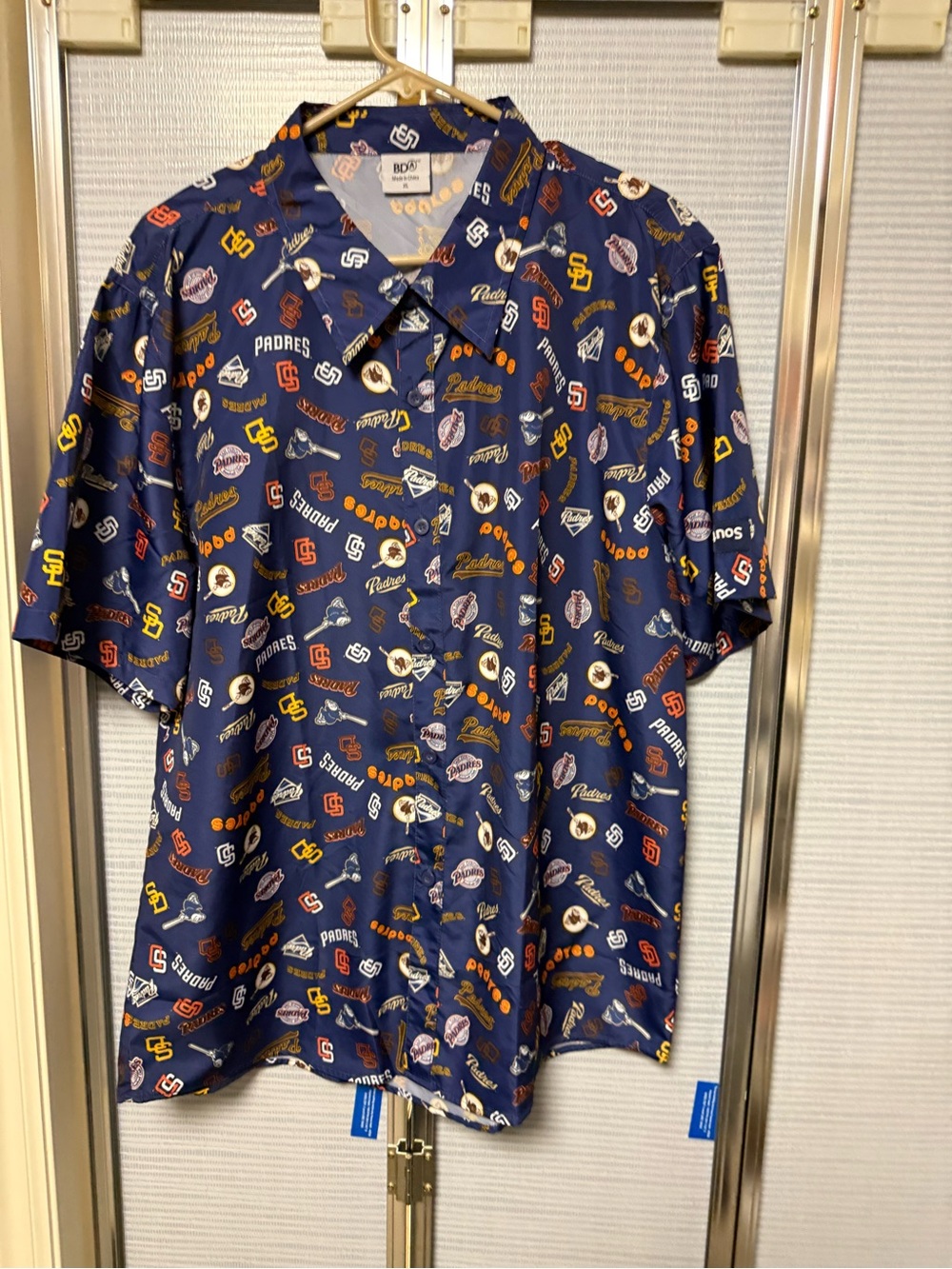 Men's Navy Blue Short-Sleeve Button-Up Shirt - San Diego Padres Pattern